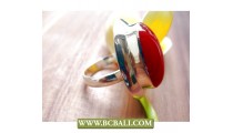 Finger Rings Alpaka Silver Bali with Red Stone